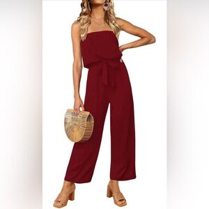 Strapless wide leg jumpsuit (Deep Red)